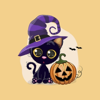 Panel teplákovina - Helloween dýně a černá kočka