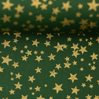 Bavlněné plátno - Zlaté hvězdičky na zelené