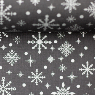 Bavlněné plátno - Stříbrné vločky na šedé